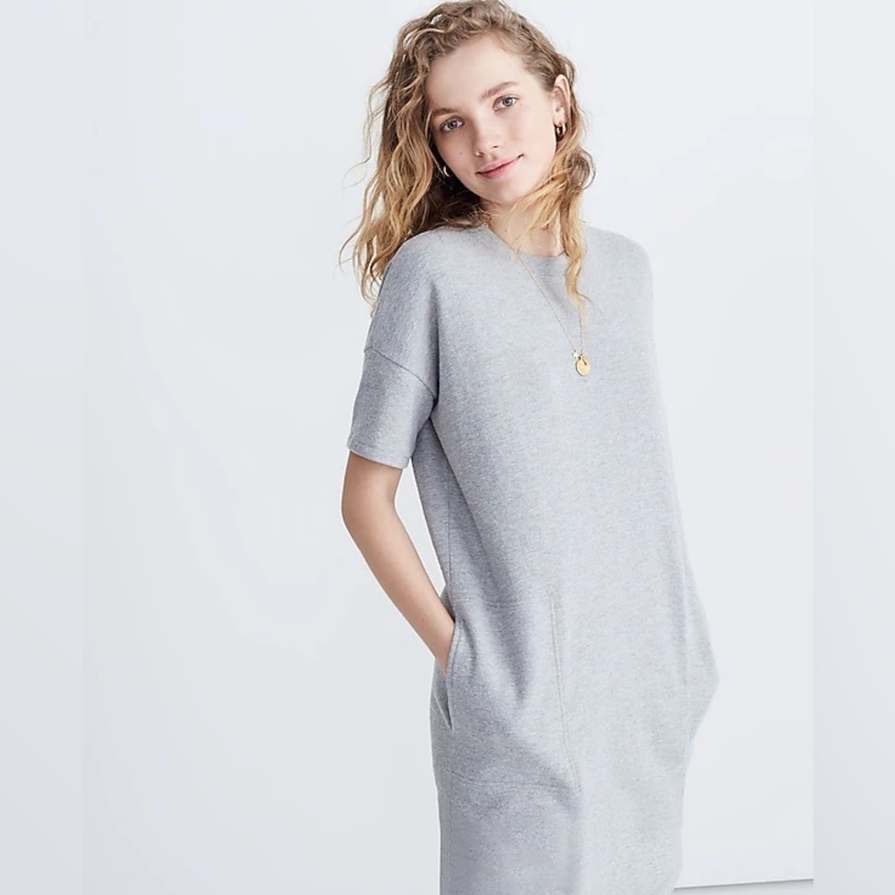 Madewell Terry Short Sleeve Sweatshirt Mini Dress in Heather Smoke Grey Small
